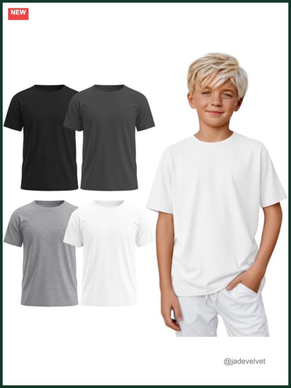 Kids Boys Cotton Blend Short Sleeve Casual Tees 4 Pack Loose Fit